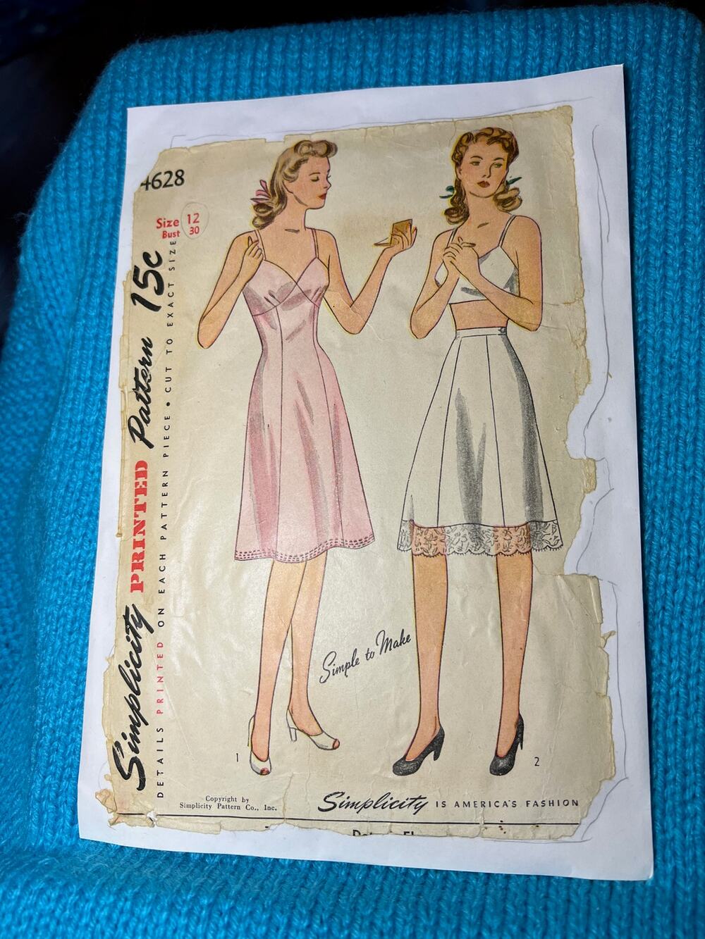 Simplicity 4629 Pattern Womens full slip  half slip 1950s size 12